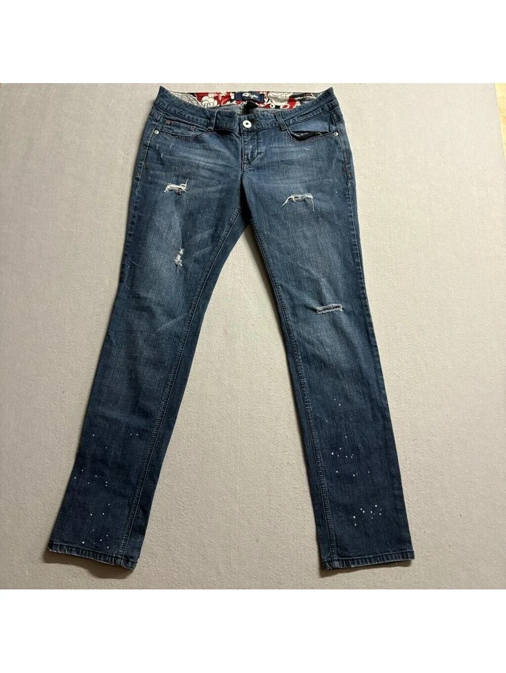 Tyteo Distressed Jeans Womens 13 Blue Denim Paint Splatter Low Rise Stretch